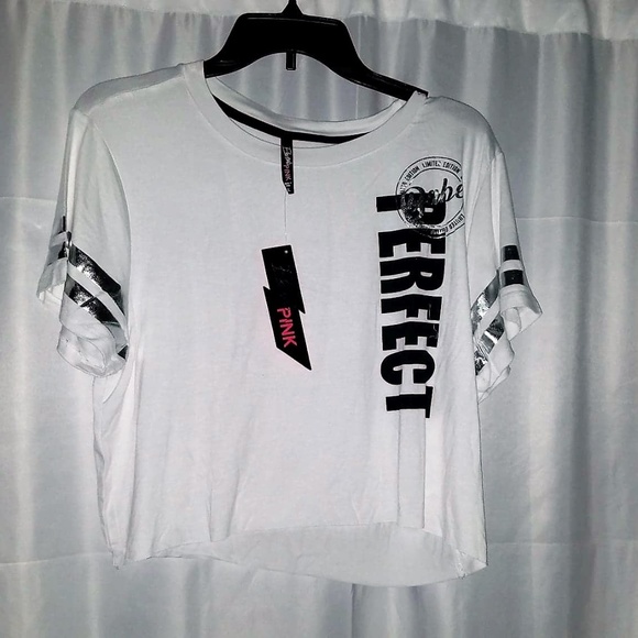 Electric Pink Tops - Women's Size XL Juniors White Crop Shirt